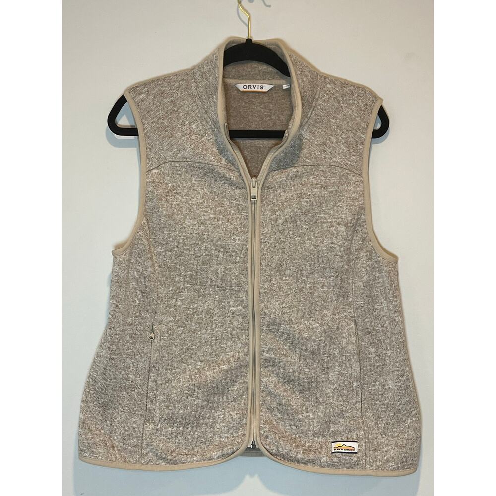 Womans Orvis Fleece Full Zip Vest Tan/Beige Size Large